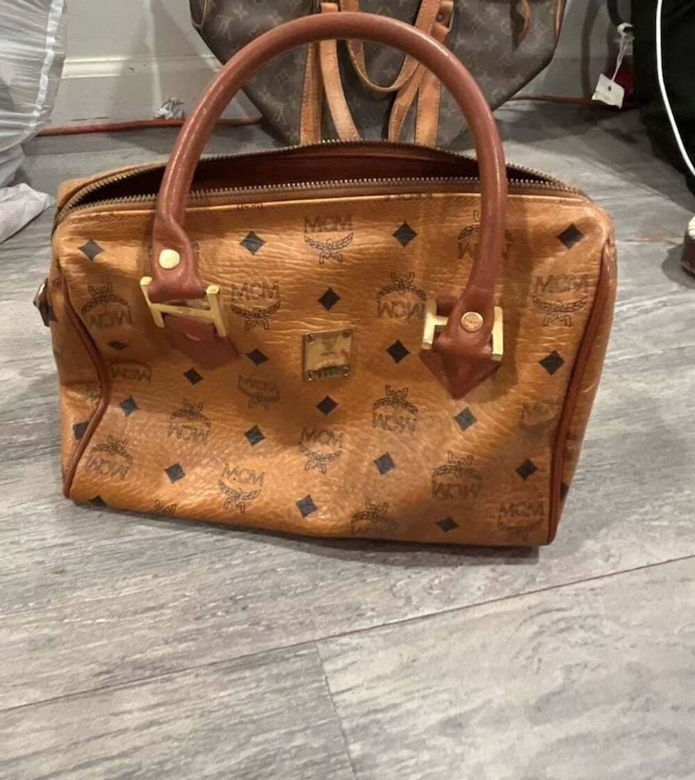 MCM Visetos Monogram Cognac Brown Boston Satchel Handbag
